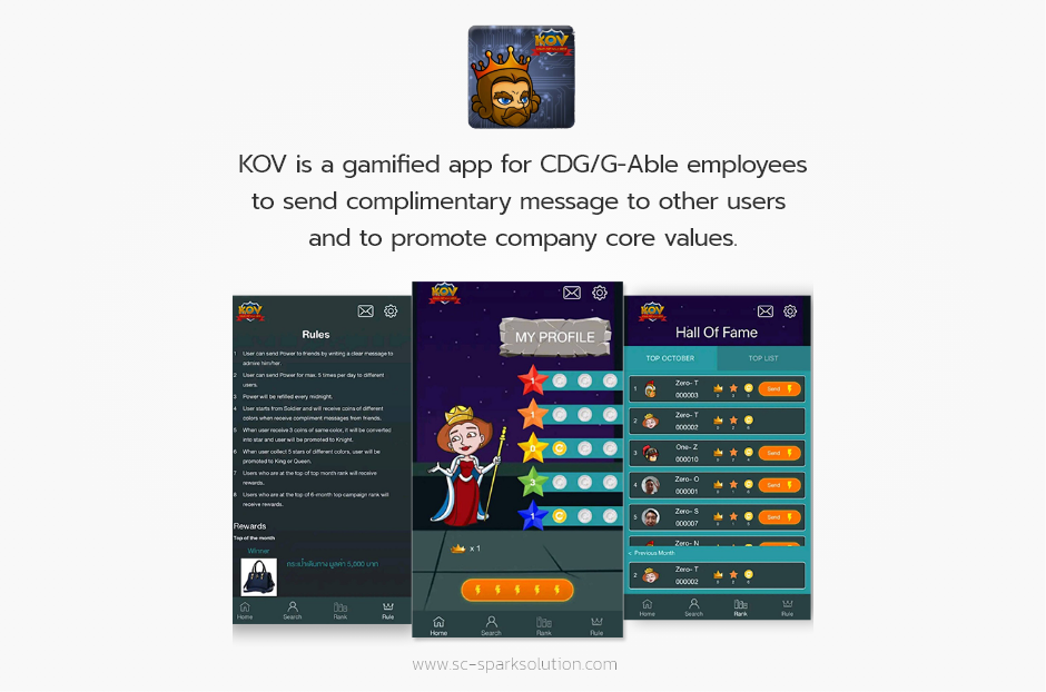 KOV is a gamified app for CDG/G-Able employees to send complimentary message to other users and to promote company core values.